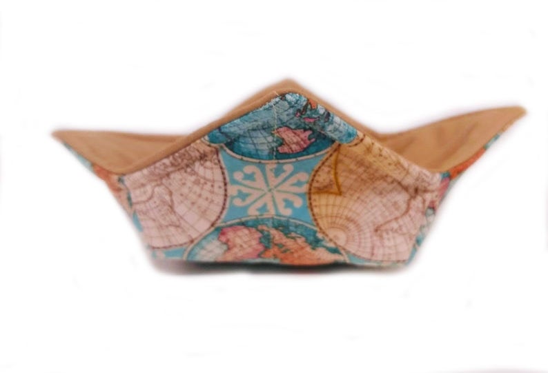 Postcard and Butterfly quilted cotton reversible microwavable soup bowl holder or cozy 